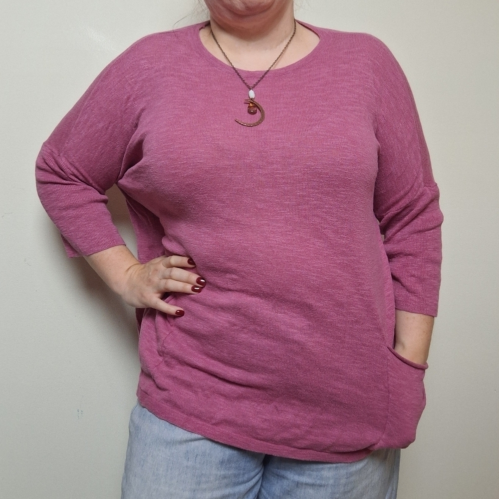 J. Jill Purejill Pink Linen Cotton Blend Boxy Tee